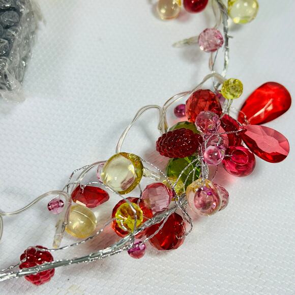 Vintage String lights Faceted Grapes Berries and Leaves Fruit Christmas holiday - Picture 3 of 8